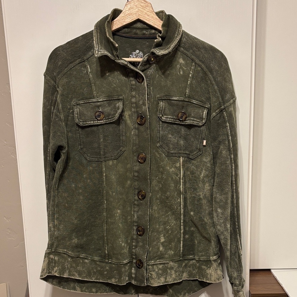 Oversized Olive Green Distressed Jacket - XXS